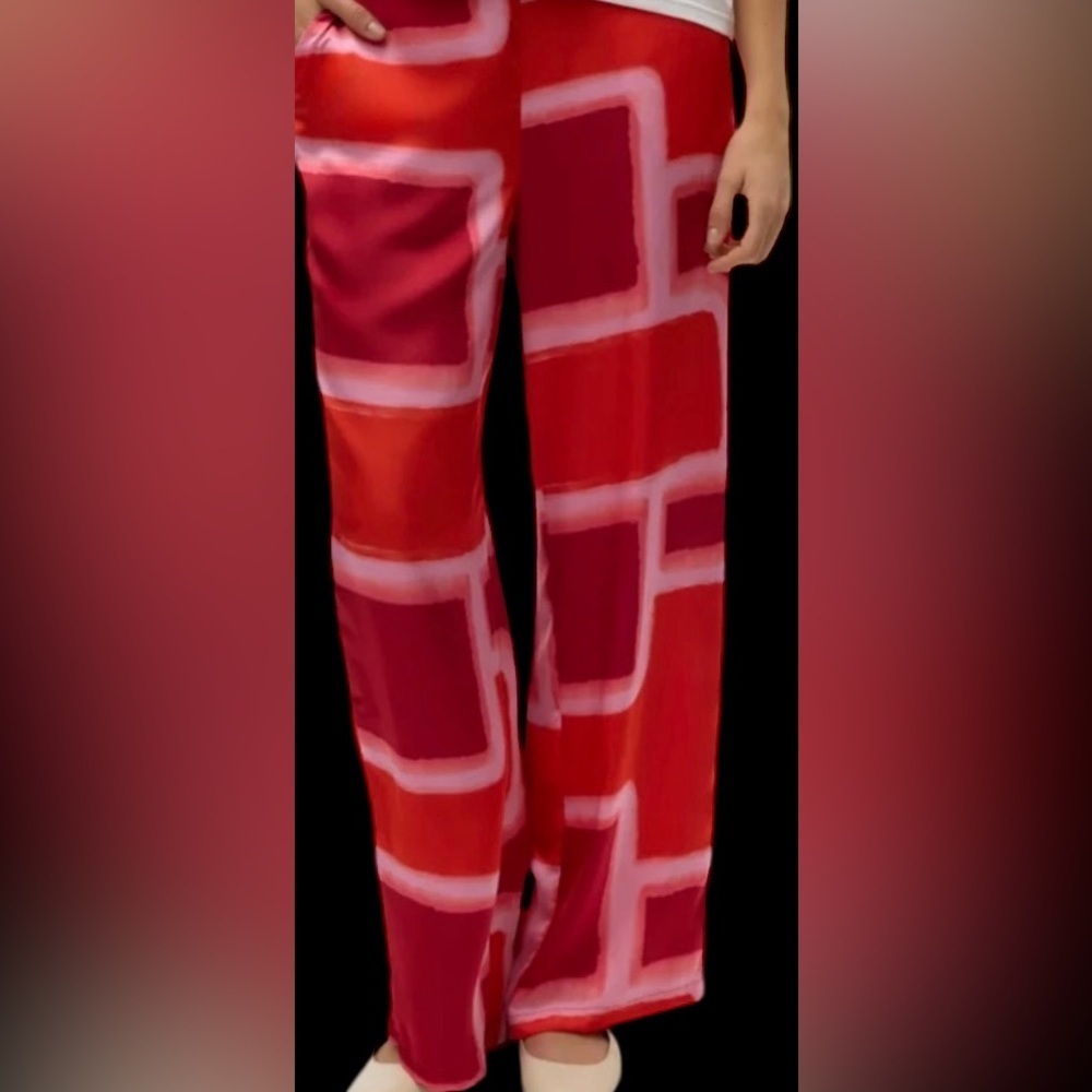 Vero Moda Red & Pink Geometric Pallazo Pants Sz Large